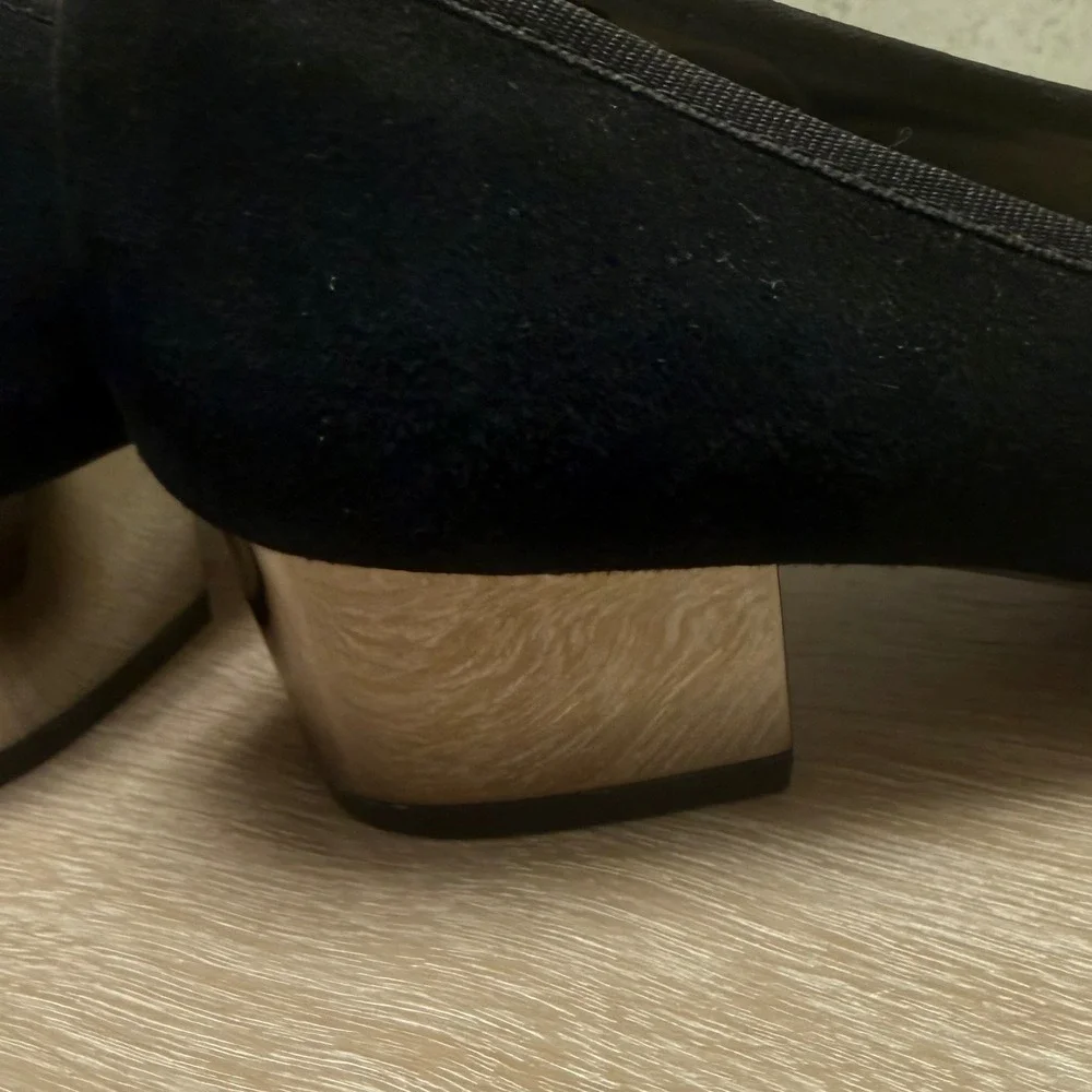 Sole Society 8B Womens Black Suede Block Silver Metallic Glam Chic Classic Heel